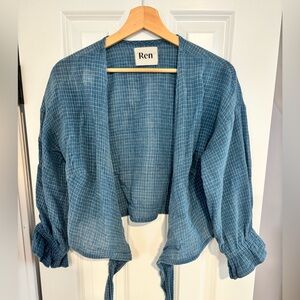 Ren Blue Plaid Open Front Top